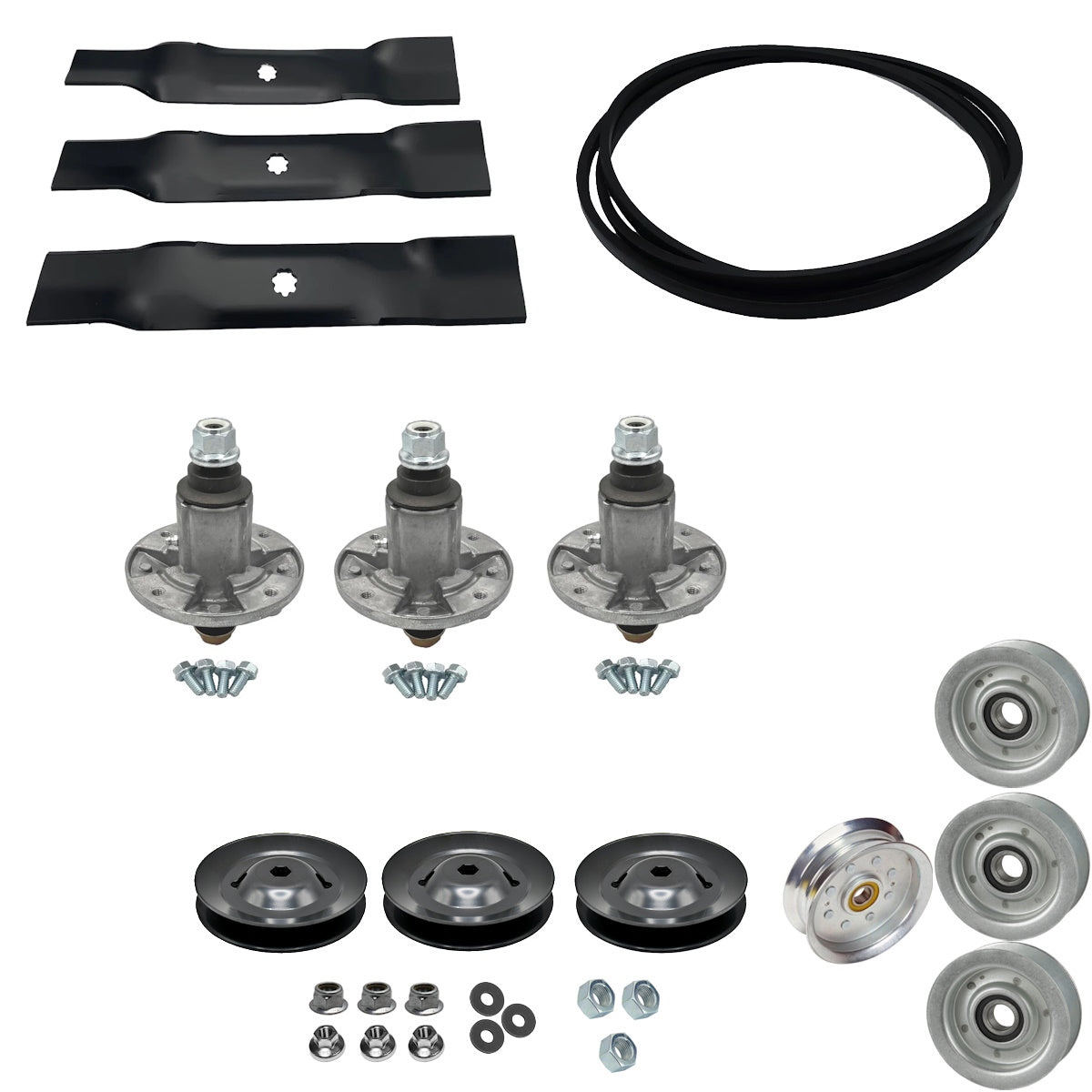 John Deere D155 PC12495 Deck Rebuild Kit Containing Part Numbers 1 x AUC17621 & 3 x GX22616 & 2 x GY22172 & 1 x GX21833 & 3 x AUC15811 & 3 x GX21784 & 3 x 14M7465 & 3 x GX20513 & 3 x M149625 & 3 x GX21694