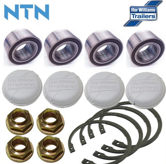 4 x Ifor Williams NTN Wheel Bearings 76MM with Stake Nuts, Hub Caps and Circlips